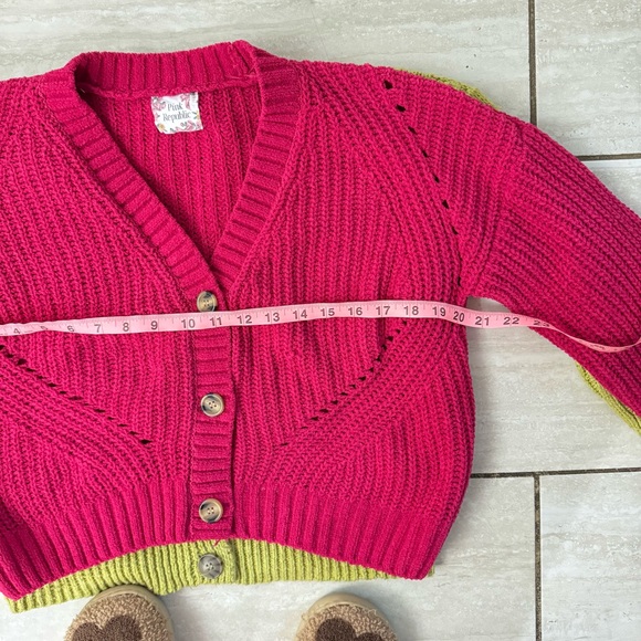 Pink Republic Pink Green Cardigan Chunky Button Bundle S M Cable Chenille - Picture 11 of 11